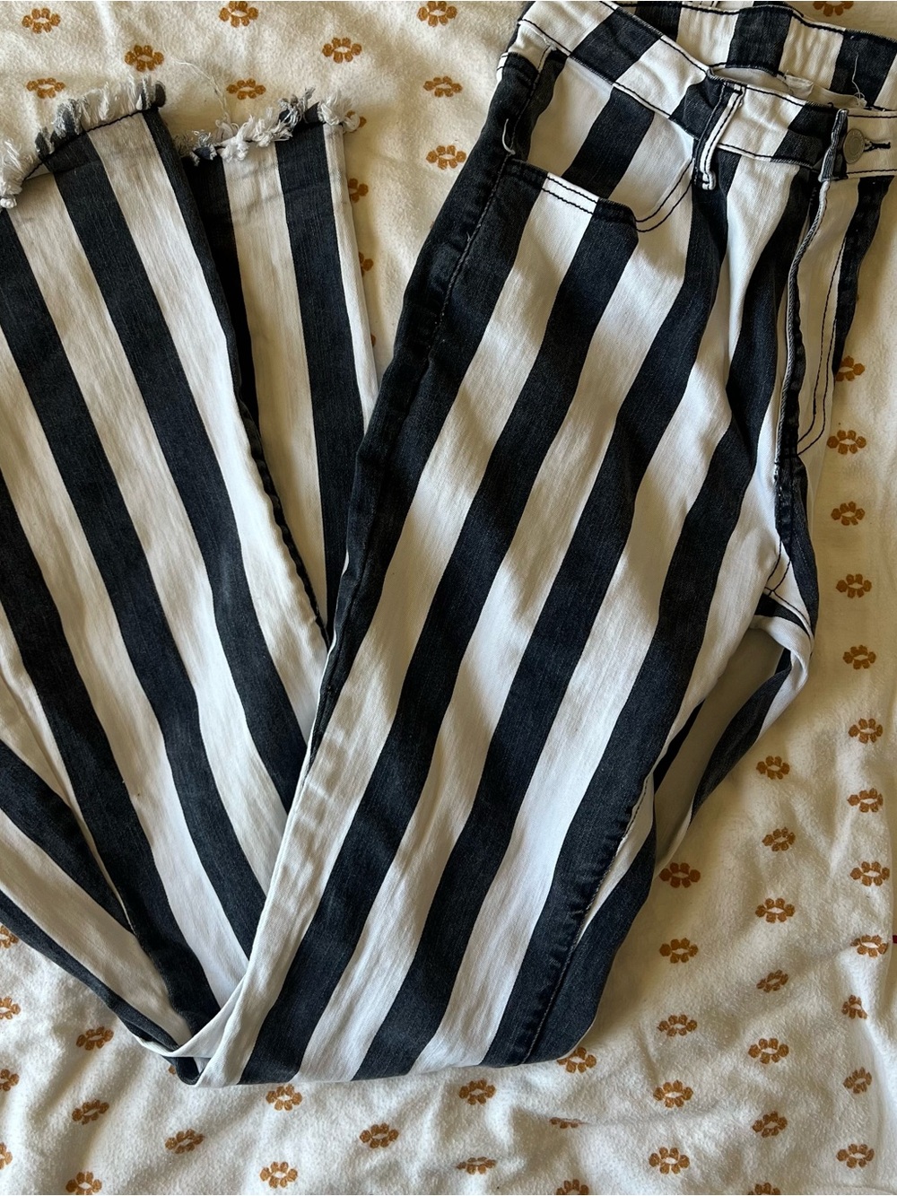 Altar'd State Black and White Vertical Stripe Wide-Leg Jeans